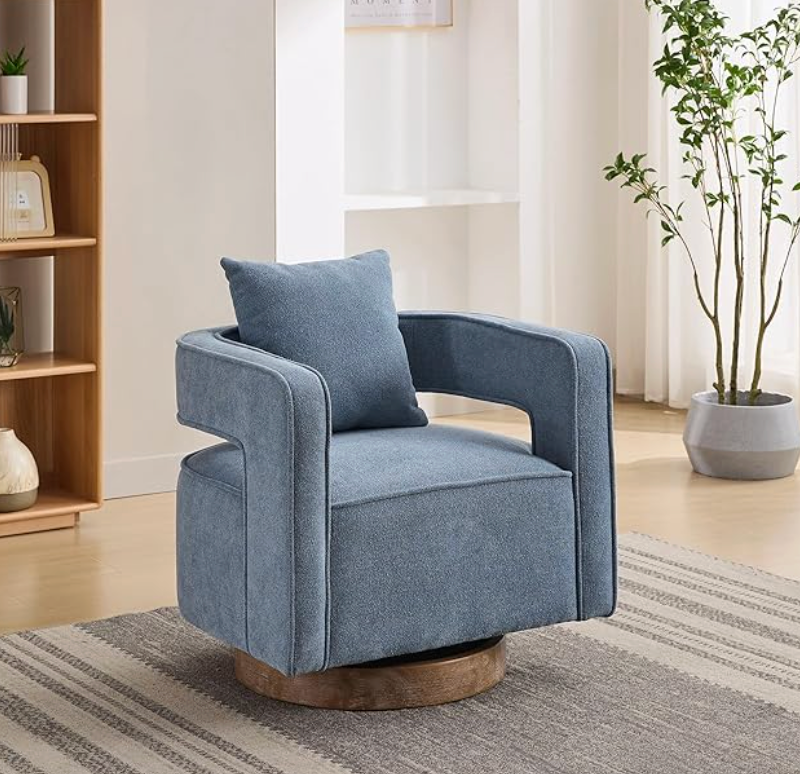 Modern pale blue linen swivel barrel accent chair🍵