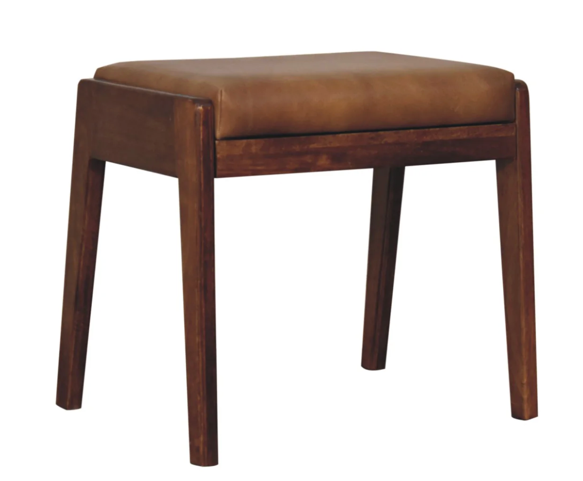 Solid mango wood stool w/ buffalo hide leather 🐃