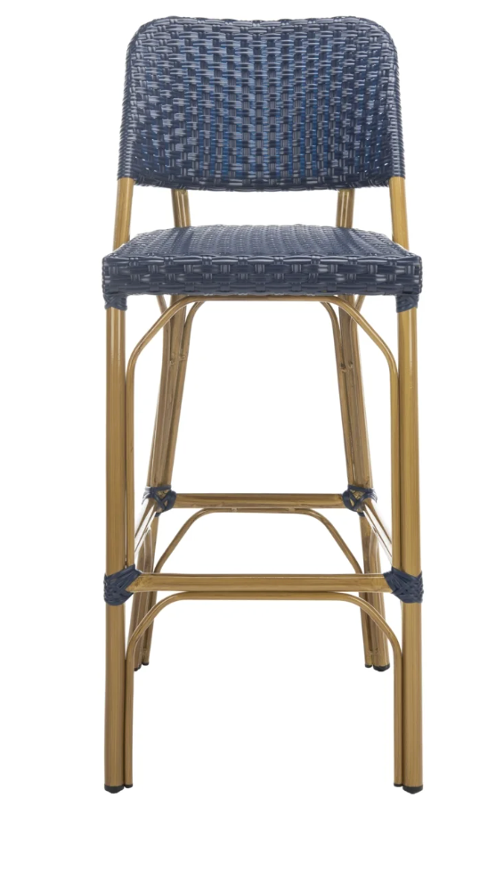 Boho navy rattan high back barheight indoor / outdoor barstool 🍹