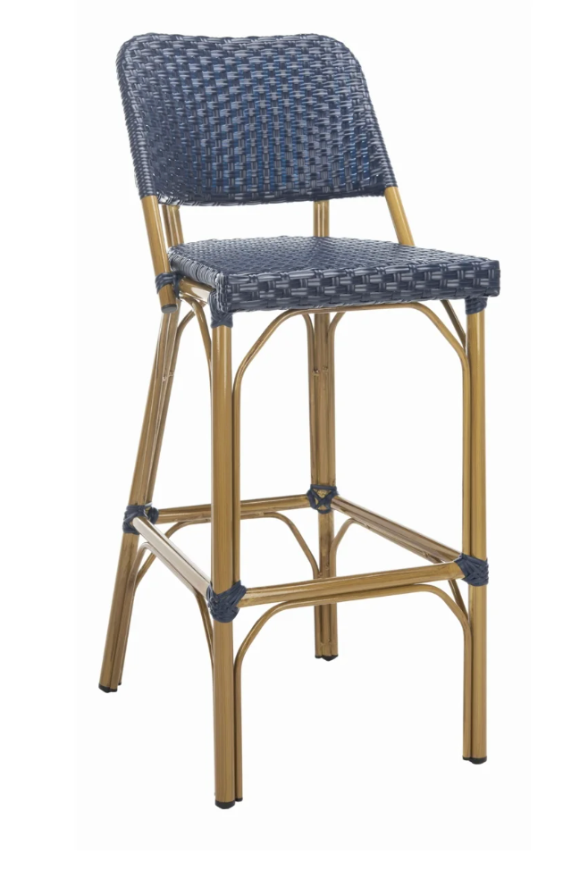 Boho navy rattan high back barheight indoor / outdoor barstool 🍹