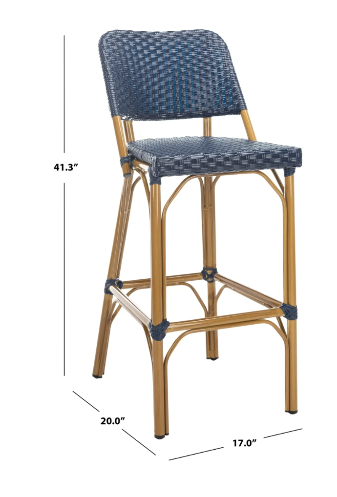 Boho navy rattan high back barheight indoor / outdoor barstool 🍹