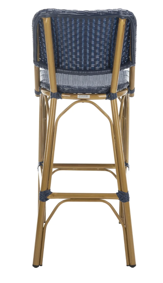 Boho navy rattan high back barheight indoor / outdoor barstool 🍹