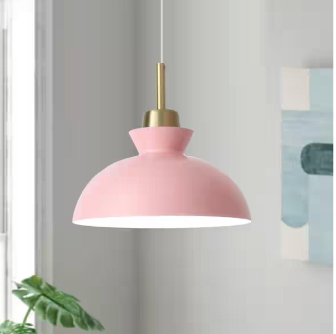 11" 1-light pink dimmable modern industrial metal pendant 🩷