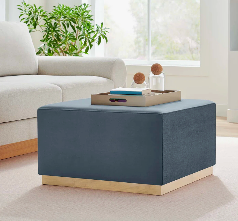 28" square upholstered blue velvet ottoman 🦋
