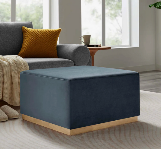 28" square upholstered blue velvet ottoman 🦋
