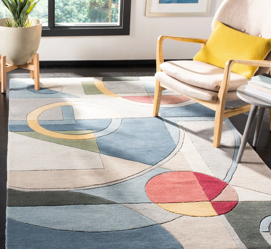 8x10 blue & multicolor handmade MCM abstract wool rug 🩵