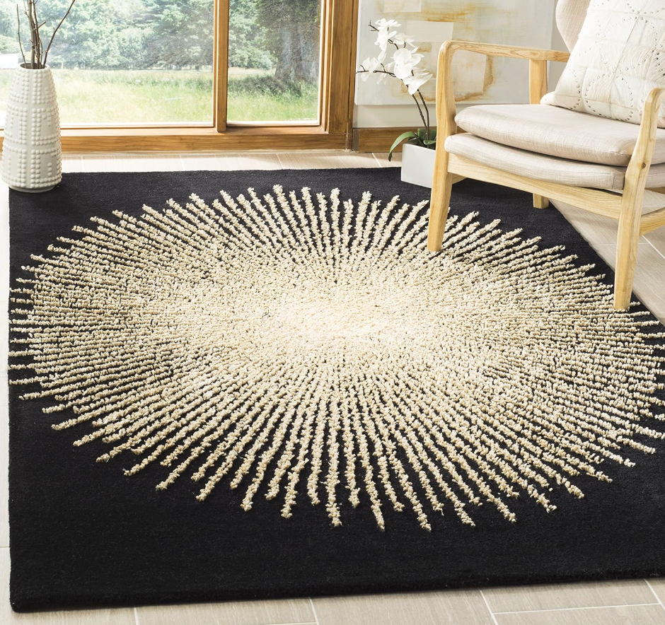 10ft round black & beige firework handmade wool rug 🖤