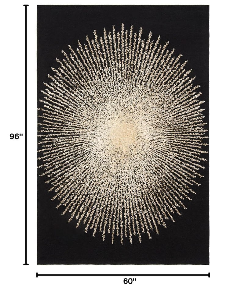 10ft round black & beige firework handmade wool rug 🖤