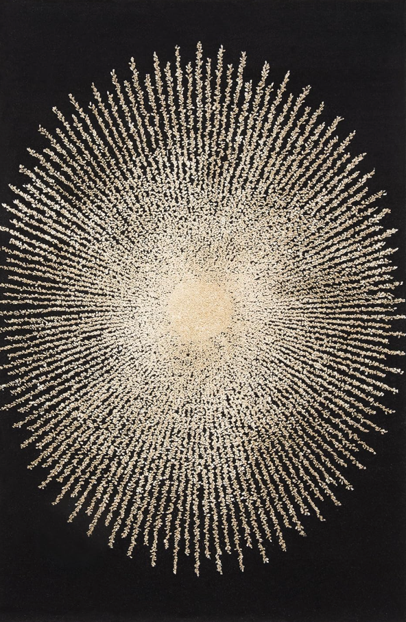 10ft round black & beige firework handmade wool rug 🖤