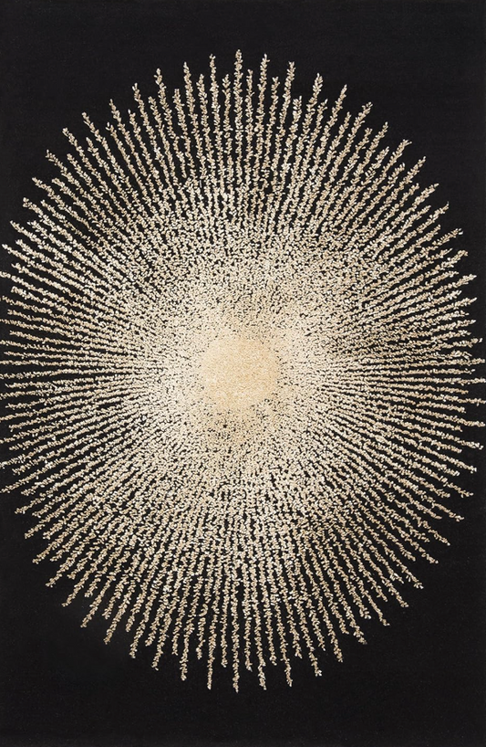 10ft round black & beige firework handmade wool rug 🖤