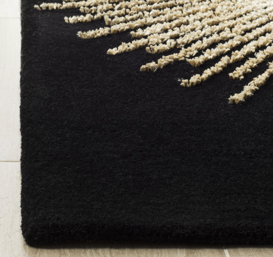 10ft round black & beige firework handmade wool rug 🖤