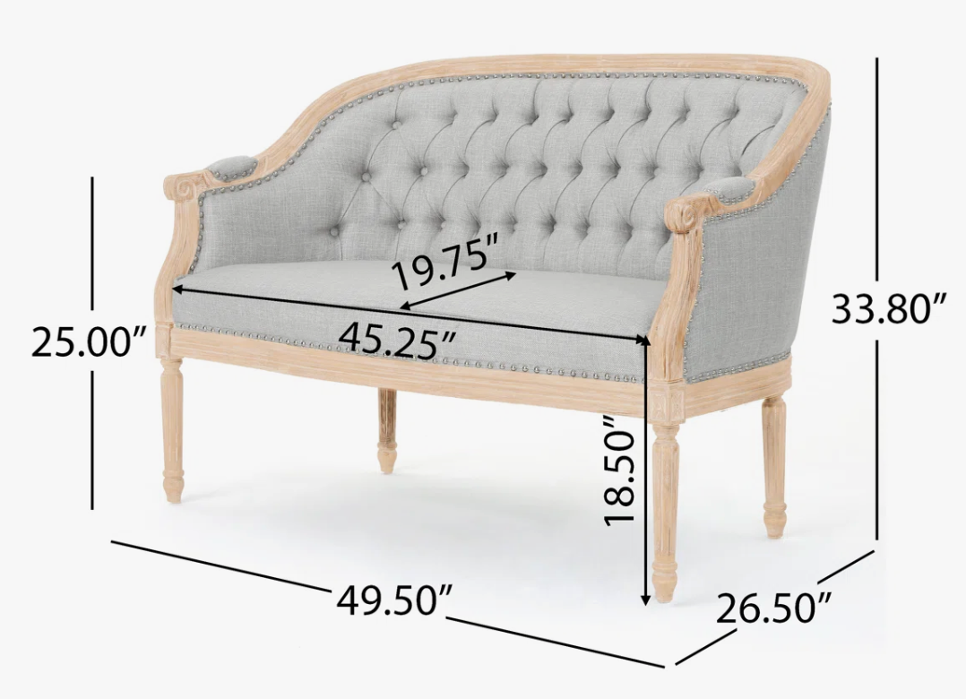 Light gray 49.5'' tufted upholstered & birch wood loveseat 🩶