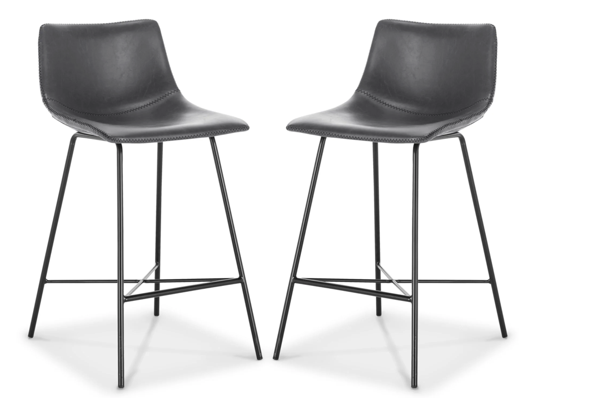 2 Poly & Bark 24'' grey faux leather counterheight barstools 🥂