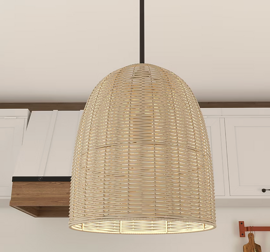 Matte black & rattan modern/contemporary lantern pendant 🌼