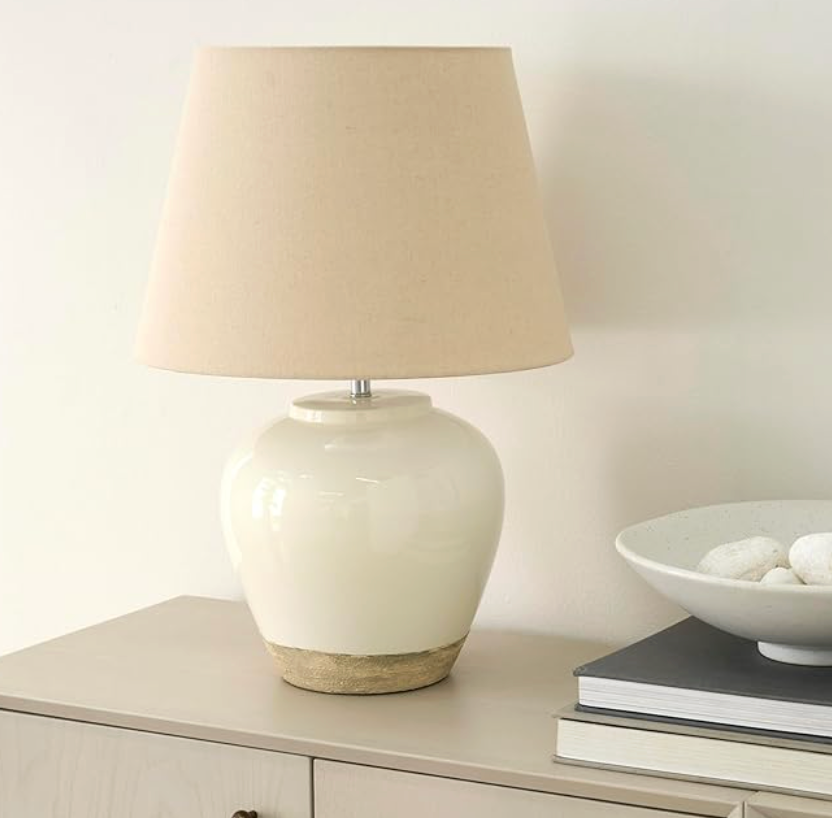 20" white & sand farmhouse ceramic pot table lamp 🌷