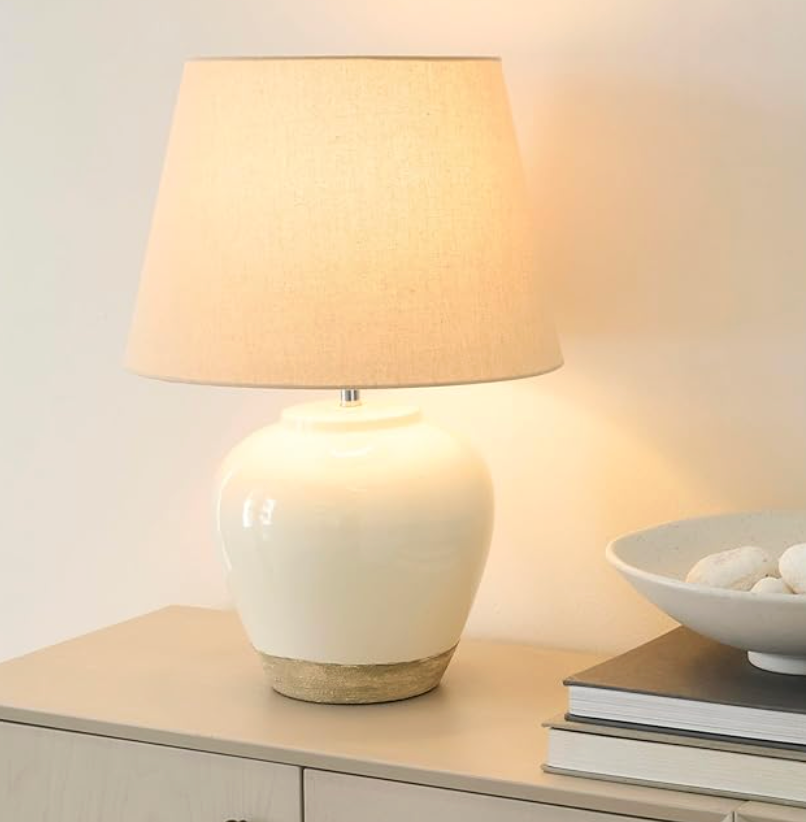 20" white & sand farmhouse ceramic pot table lamp 🌷