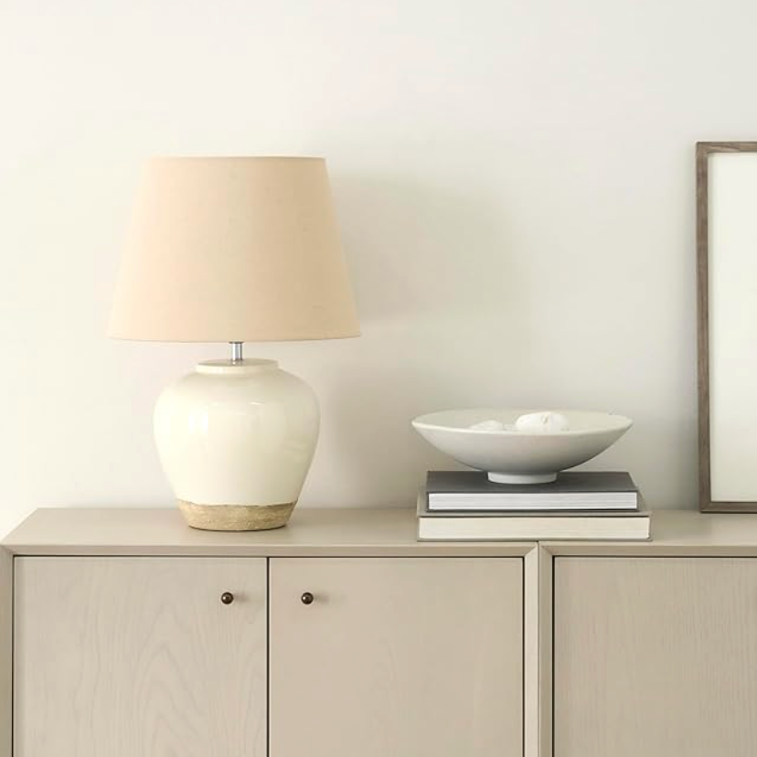 20" white & sand farmhouse ceramic pot table lamp 🌷