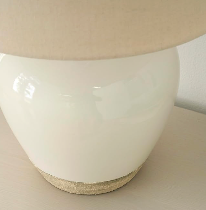 20" white & sand farmhouse ceramic pot table lamp 🌷