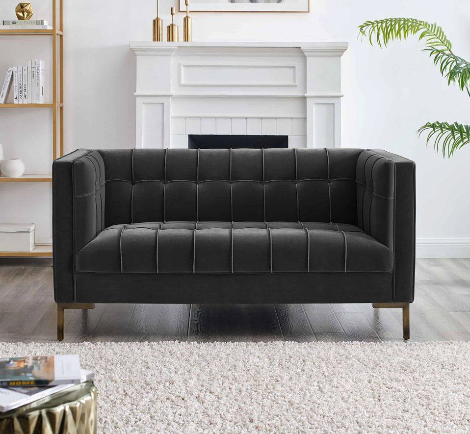 Channel stitched gray velvet loveseat 🩶