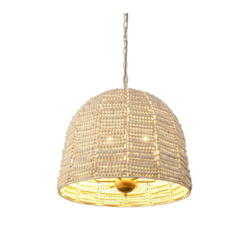 Boho 19" 4-light distressed white wood beaded chandelier 🕯️