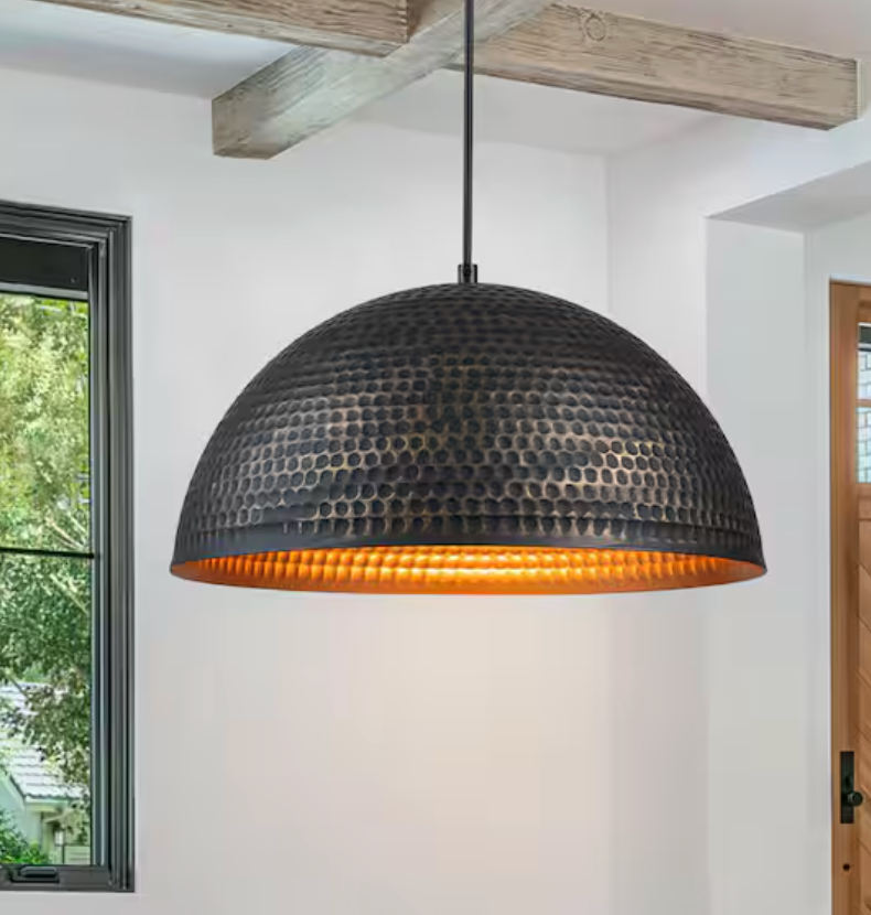1-light black industrial oversized gold-leaf hammered semi-sphere dome pendant 🖤