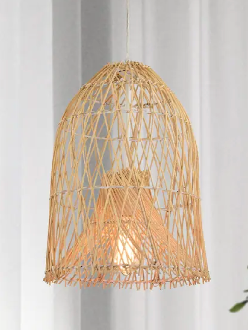 Handmade boho beige bell woven rattan pendant 🌻