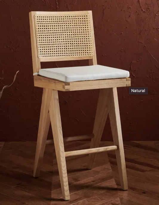 Natural solid wood rattan barheight barstool 🍸