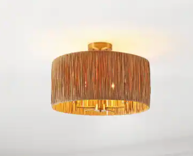 Tropical boho natural & gold 5-light flush mount ceiling light 🌻