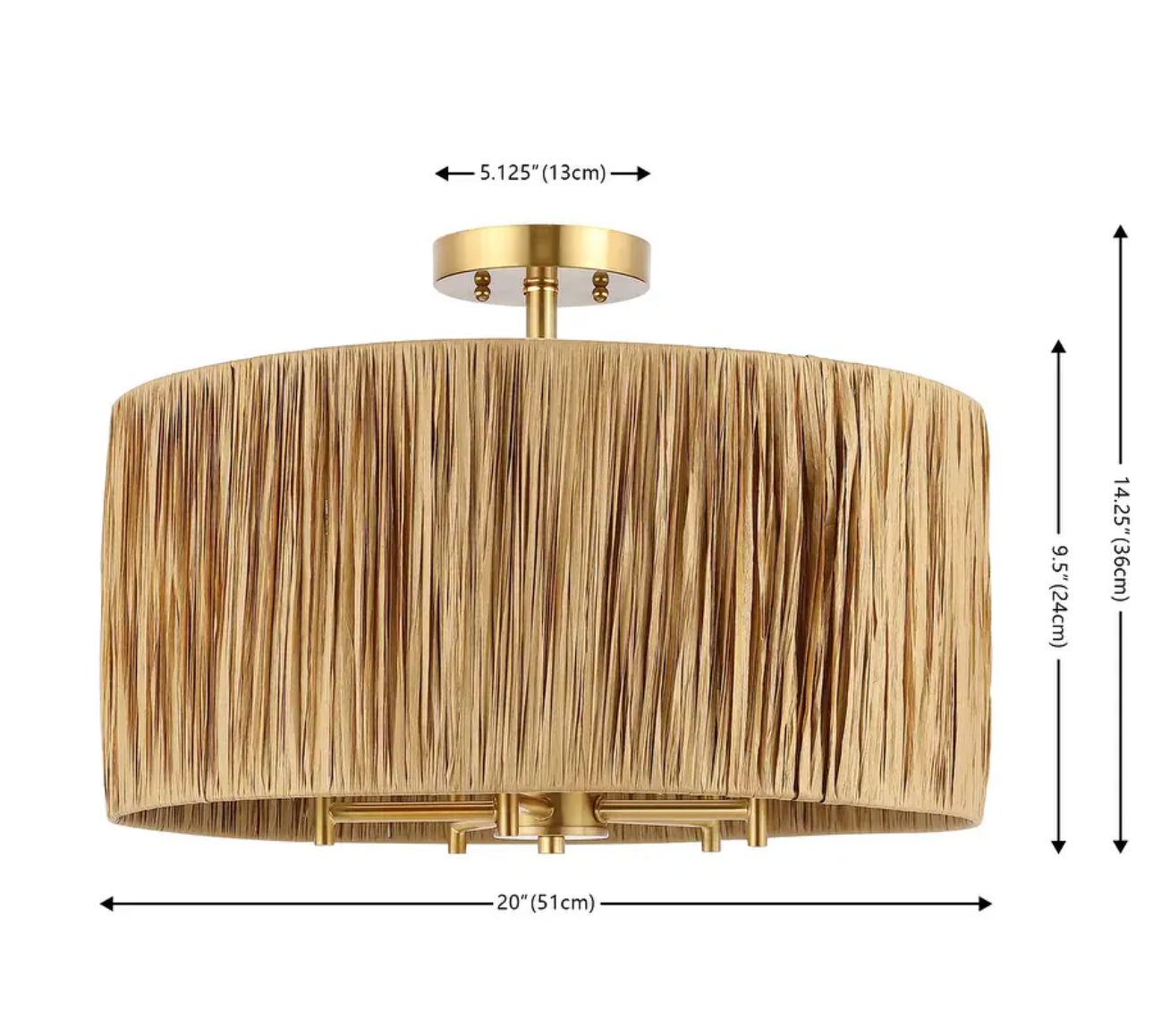 Tropical boho natural & gold 5-light flush mount ceiling light 🌻
