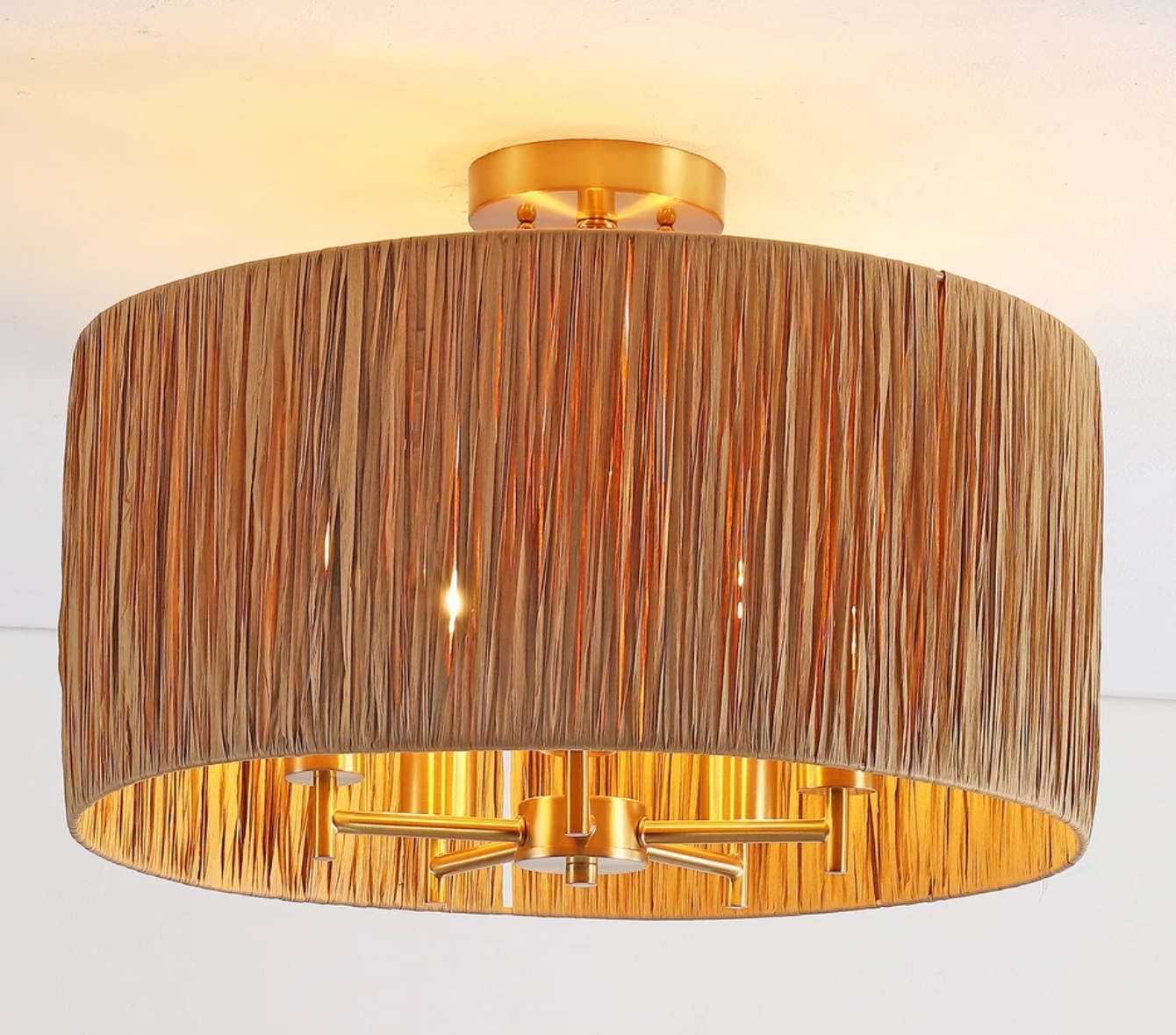 Tropical boho natural & gold 5-light flush mount ceiling light 🌻
