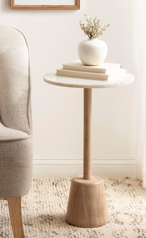 14" white & natural round marble end table 🌷