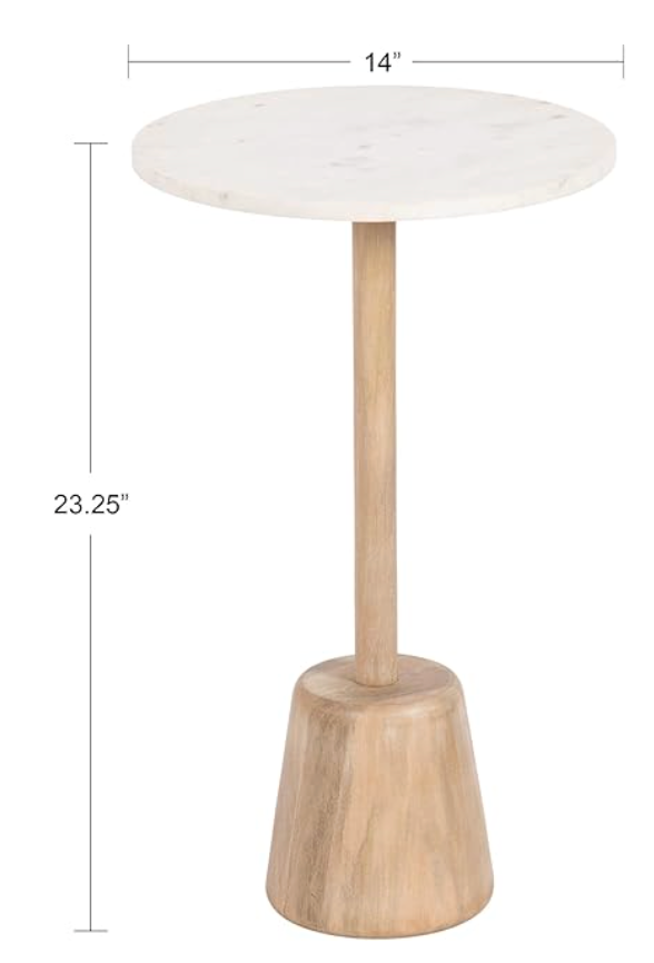 14" white & natural round marble end table 🌷