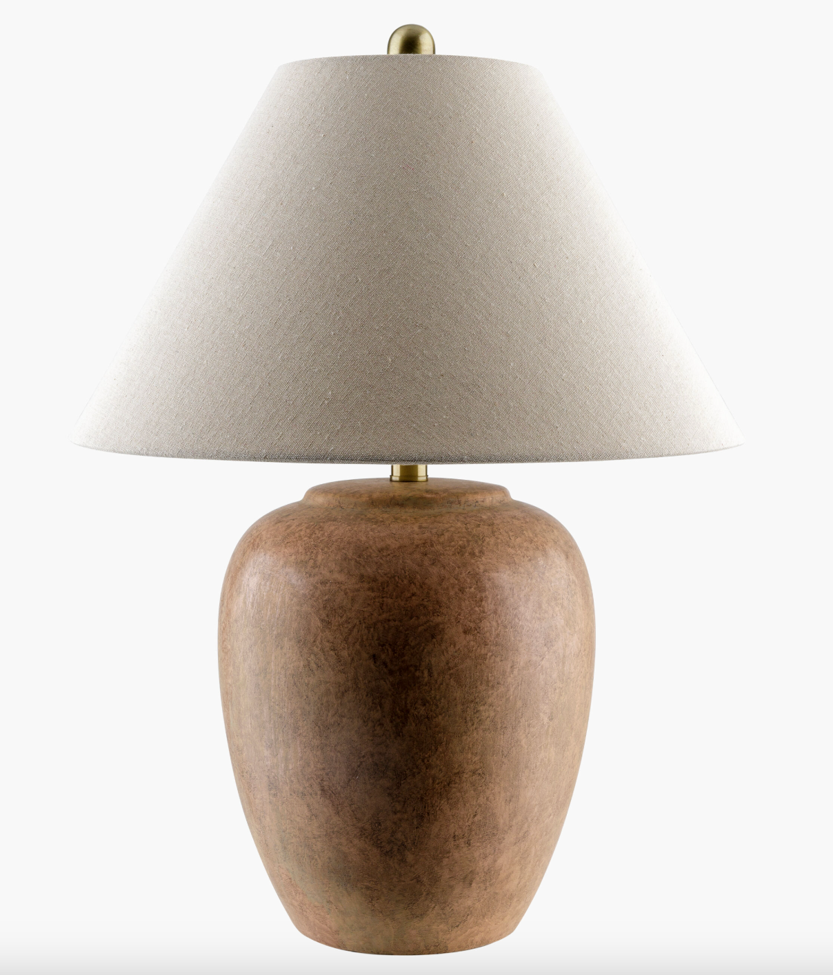 Glazed brown ceramic accent table lamp w/ beige linen shade 🦢