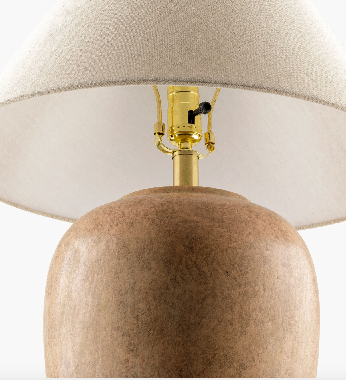 Glazed brown ceramic accent table lamp w/ beige linen shade 🦢
