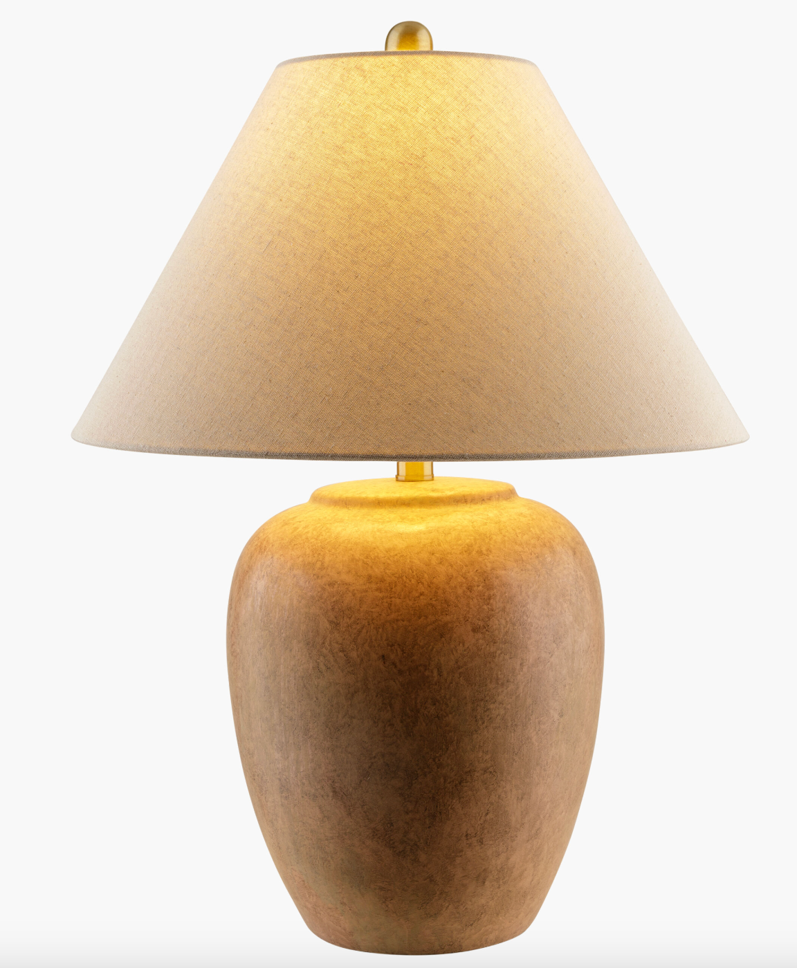 Glazed brown ceramic accent table lamp w/ beige linen shade 🦢