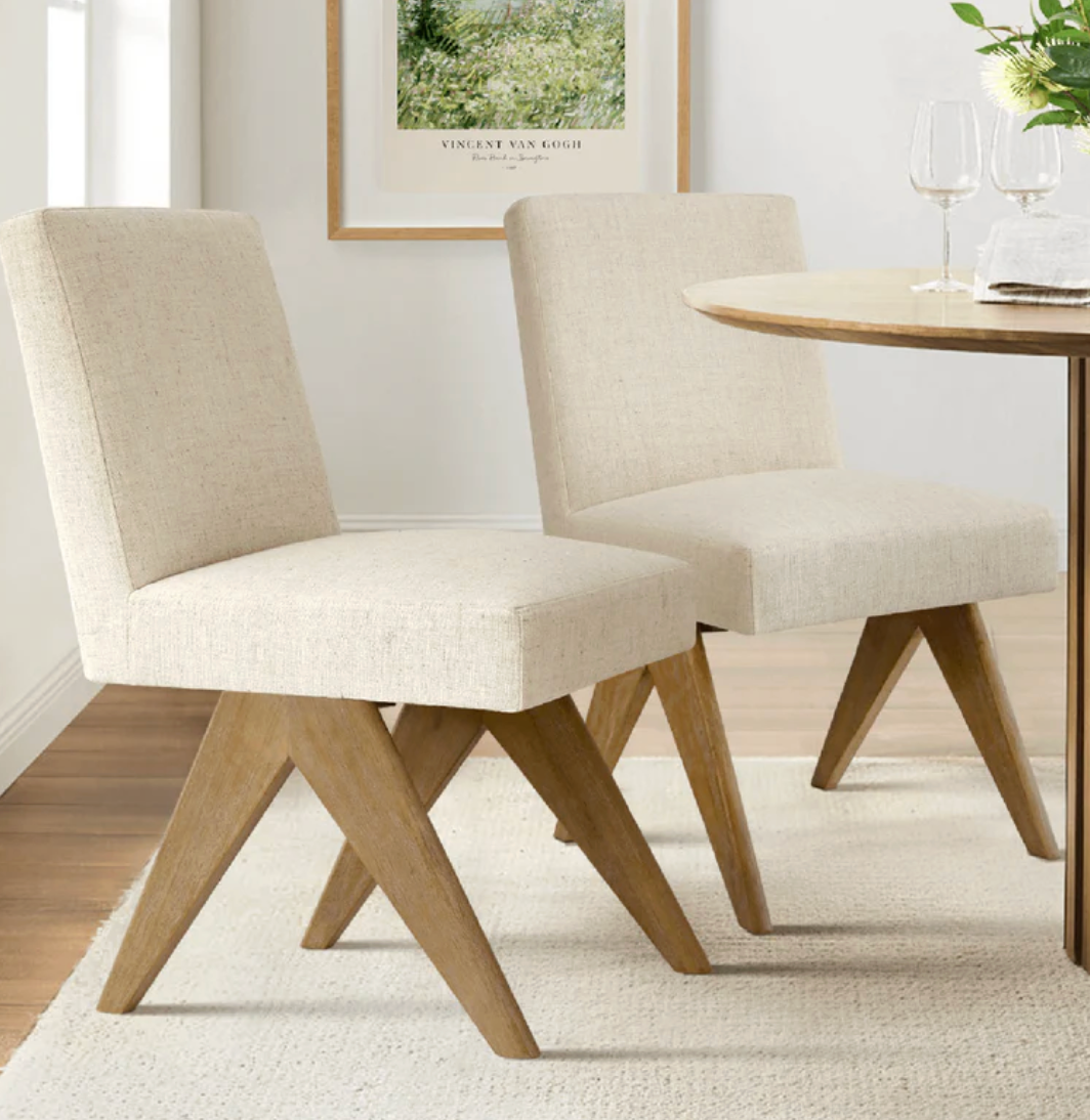 2 MCM boucle dining chairs w/ wood legs 🌻