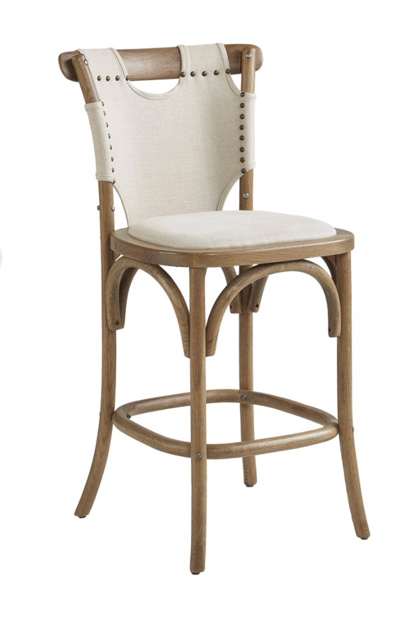 Oak wood & beige canvas counterheight barstool 🍷