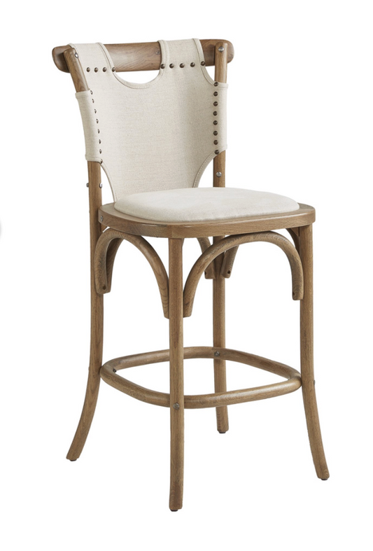 Oak wood & beige canvas counterheight barstool 🍷