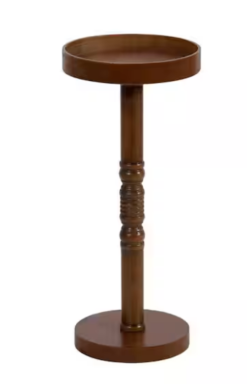 10" round rustic brown wood 22" tall end table 🤎