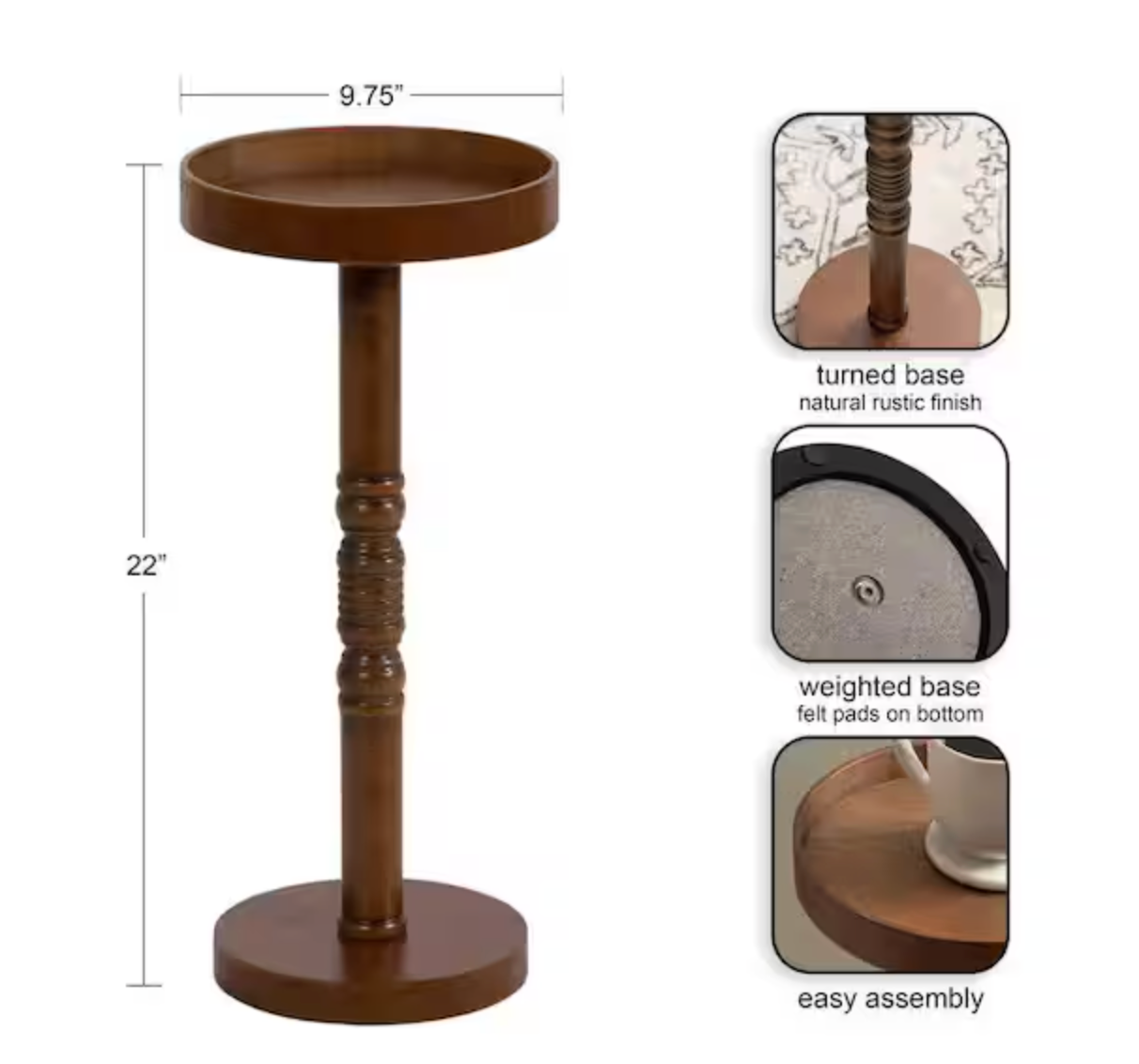 10" round rustic brown wood 22" tall end table 🤎