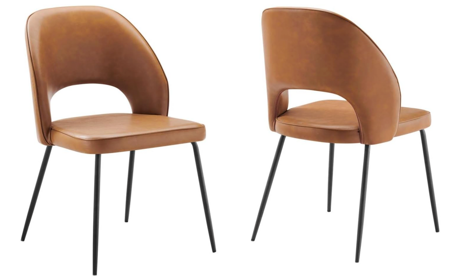 2 tan vegan leather chairs w/ black metal legs 🤎