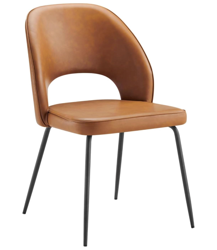 2 tan vegan leather chairs w/ black metal legs 🤎