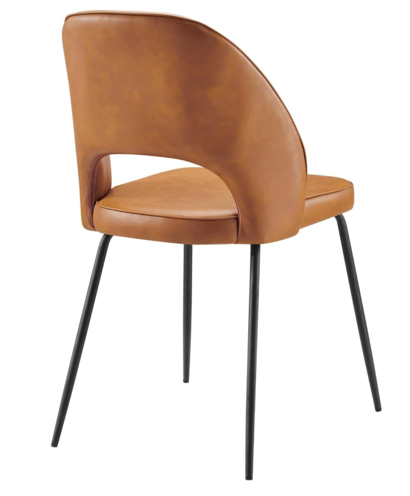 2 tan vegan leather chairs w/ black metal legs 🤎