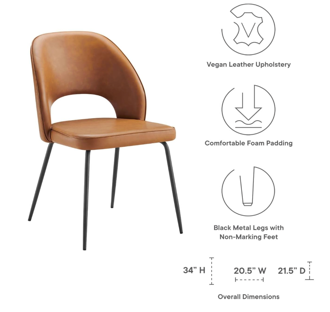 2 tan vegan leather chairs w/ black metal legs 🤎