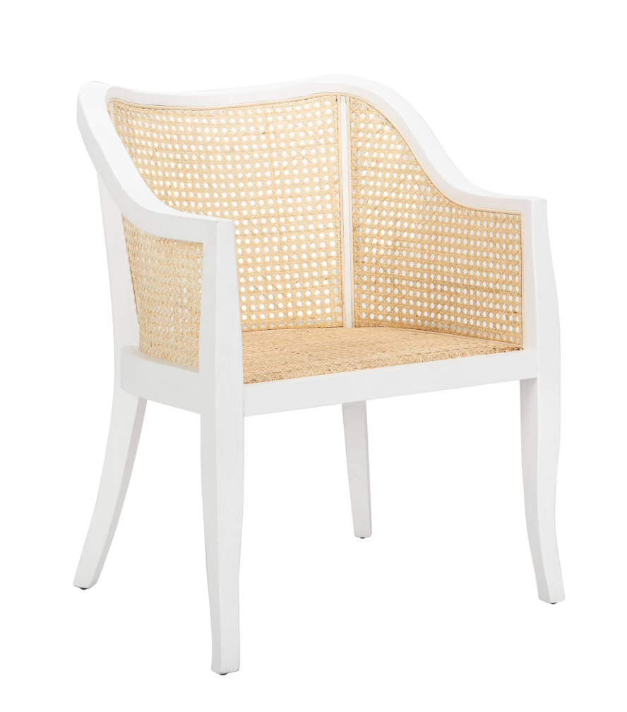 Nautical natural cane & white wood accent chair 🌻