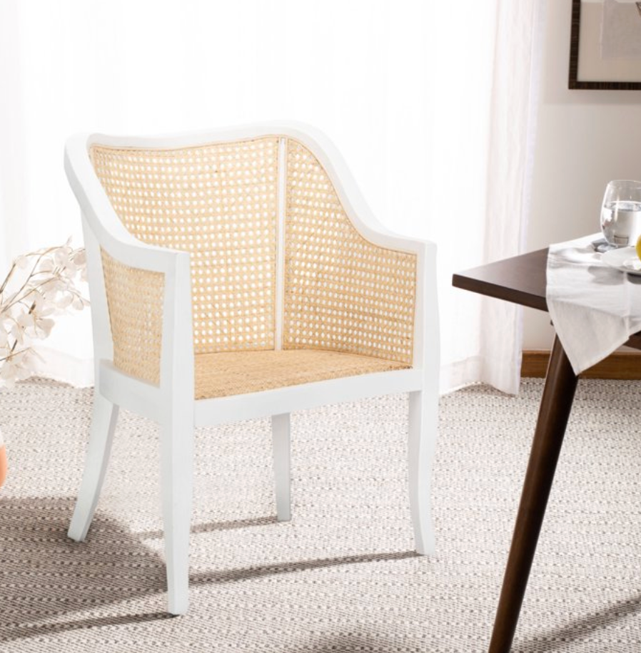 Nautical natural cane & white wood accent chair 🌻