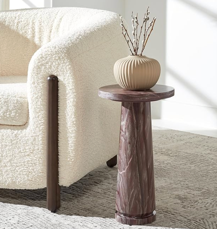 Pink marble round accent table 🍷