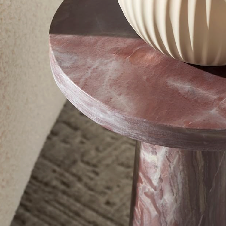 Pink marble round accent table 🍷
