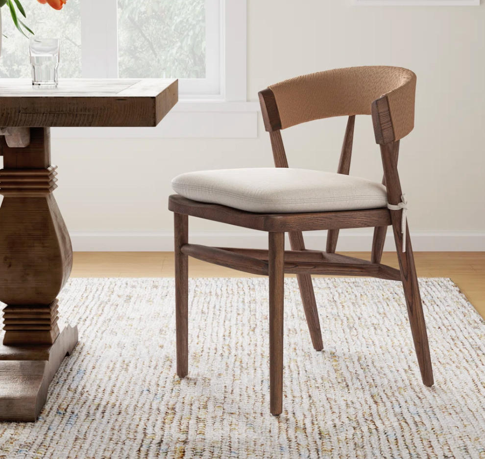 Four Hands solid oak accent chair w/ paper rush detail 🌻