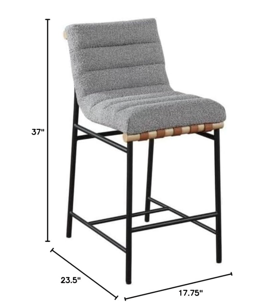 Gray boucle fabric counterheight barstool 🩶